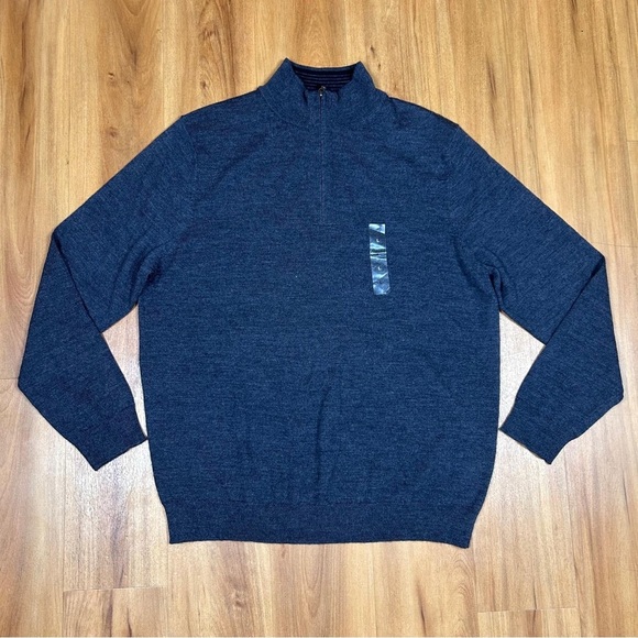 Club Room Gray Zip Up Sweater with Ribbed Collar long Sleeve - Picture 1 of 8